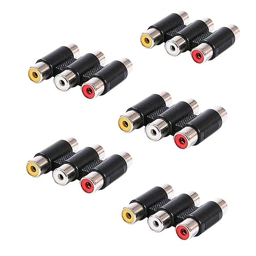 Hosyl RCA Female to Female Coupler, 3-RCA Female to Female Jack Coupler Adapter White Red Yellow - 5 Pack