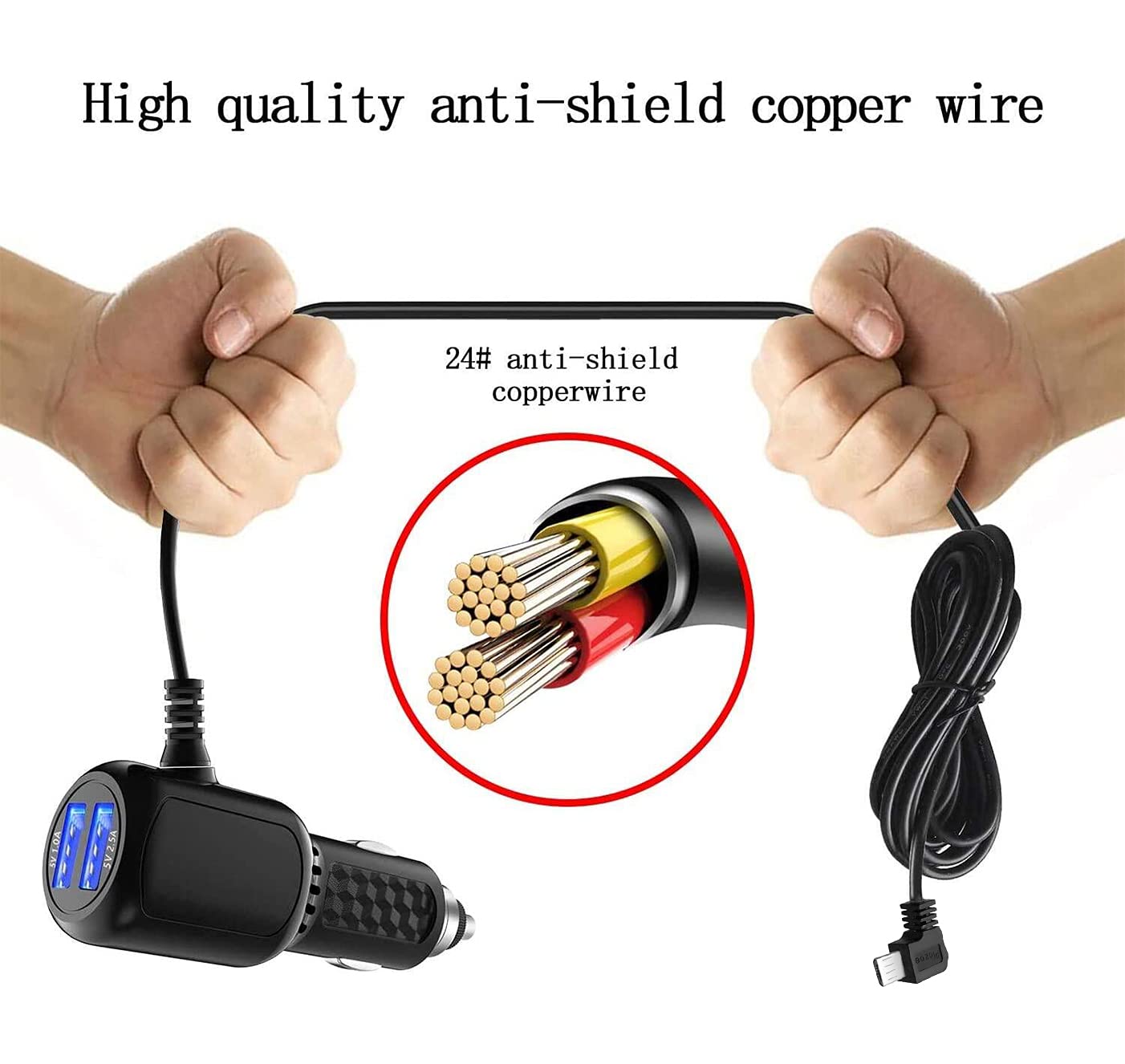 Dash Cam Charger 2025 Upgraded Micro USB Car Charger with Dual USB Port Compatible with APEMAN, Rexing, Byakov, AKASO, Crosstour, Trekpow, Pruveeo