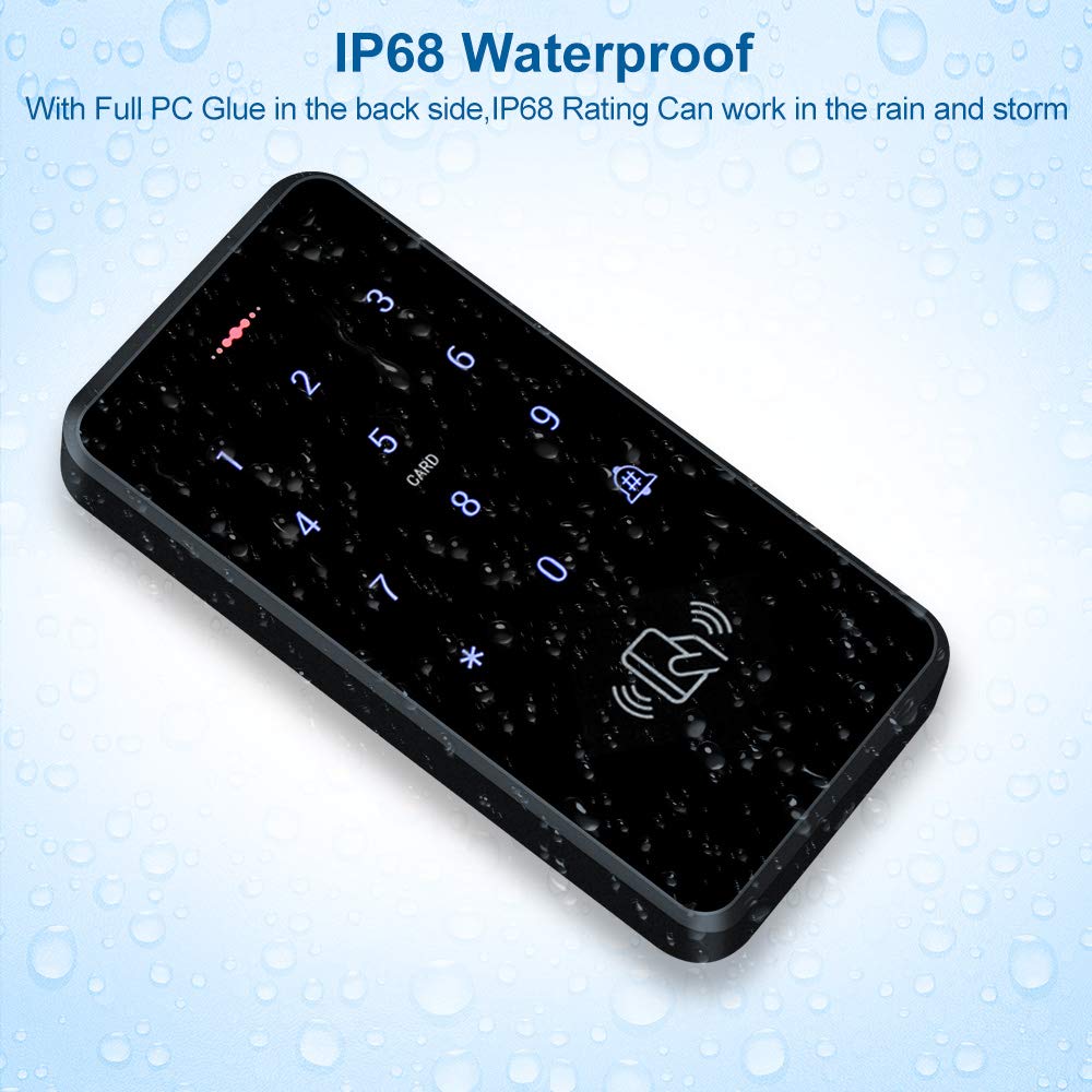 HFeng RFID Access Control System Kit Outdoor IP68 Waterproof Access Control Keypad + NC Fail Safe Electric Strike Locks + DC12V Power Supply + 10pcs