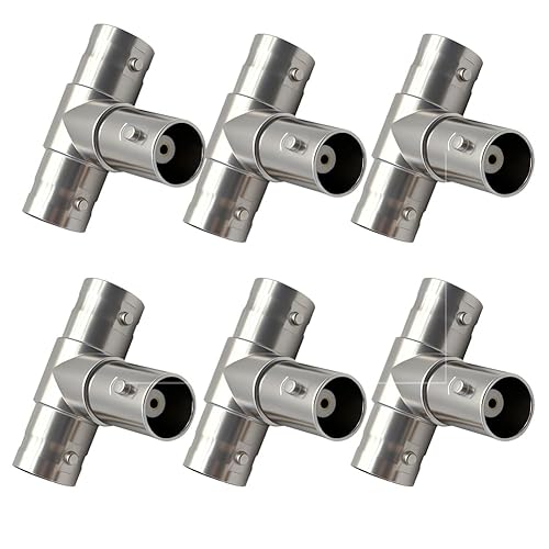 Ulightfire BNC Splitter 1 Female to 2 Female Coupler 3-Way BNC Plug Adapter T-Shape 1 in 2 Out Coaxial Connector for Antenna, CCTV, DVR, Camera 6-Pack