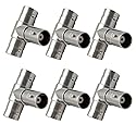 Ulightfire BNC Splitter 1 Female to 2 Female Coupler 3-Way BNC Plug Adapter T-Shape 1 in 2 Out Coaxial Connector for Antenna, CCTV, DVR, Camera 6-Pack