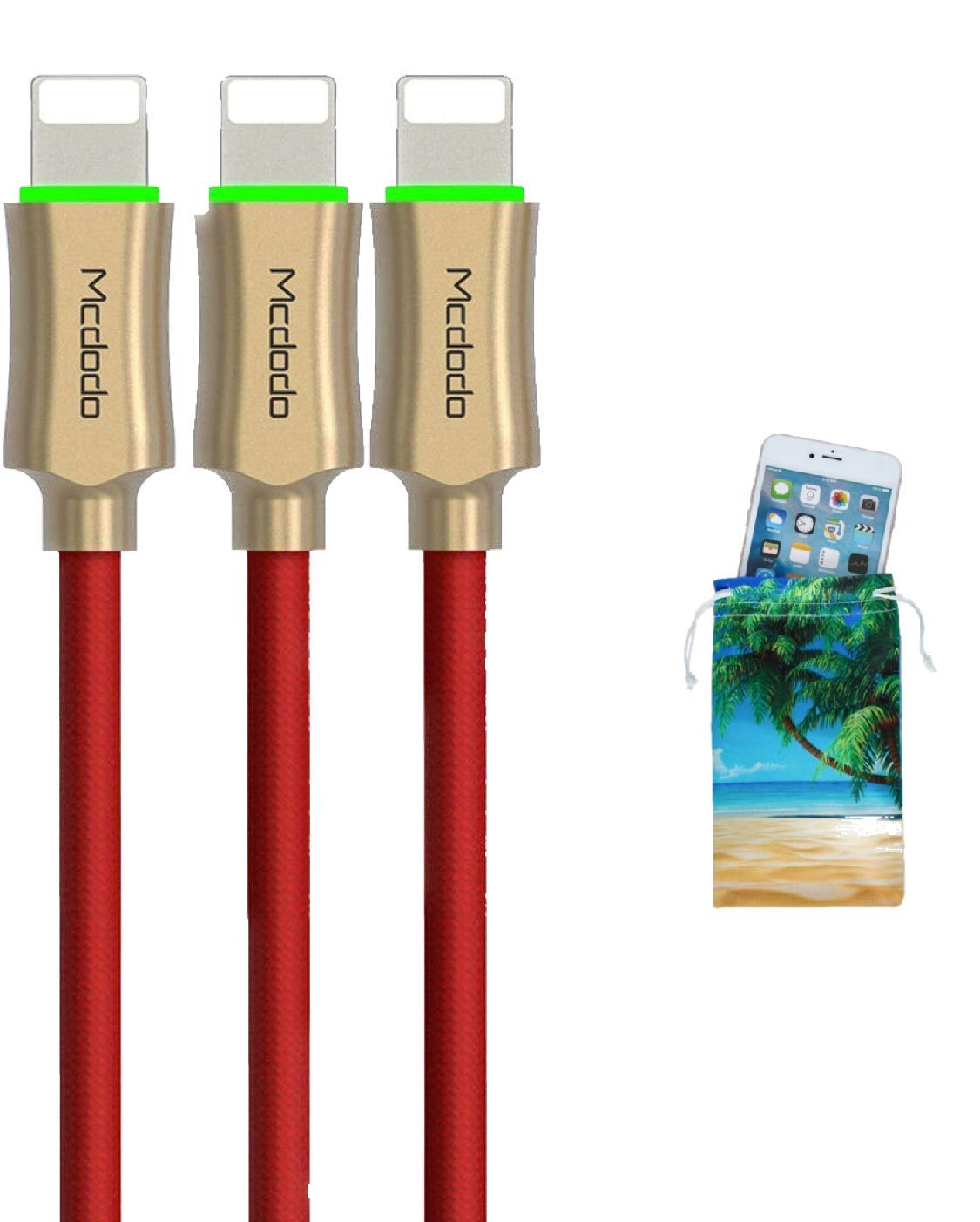 mcdodo (3 Pack + iPhone Bag) Upgraded Power Off Smart LED Auto Disconnect Nylon Braided Sync Charge USB Data 6FT/1.8M Cable Compatible Phone/Pad…