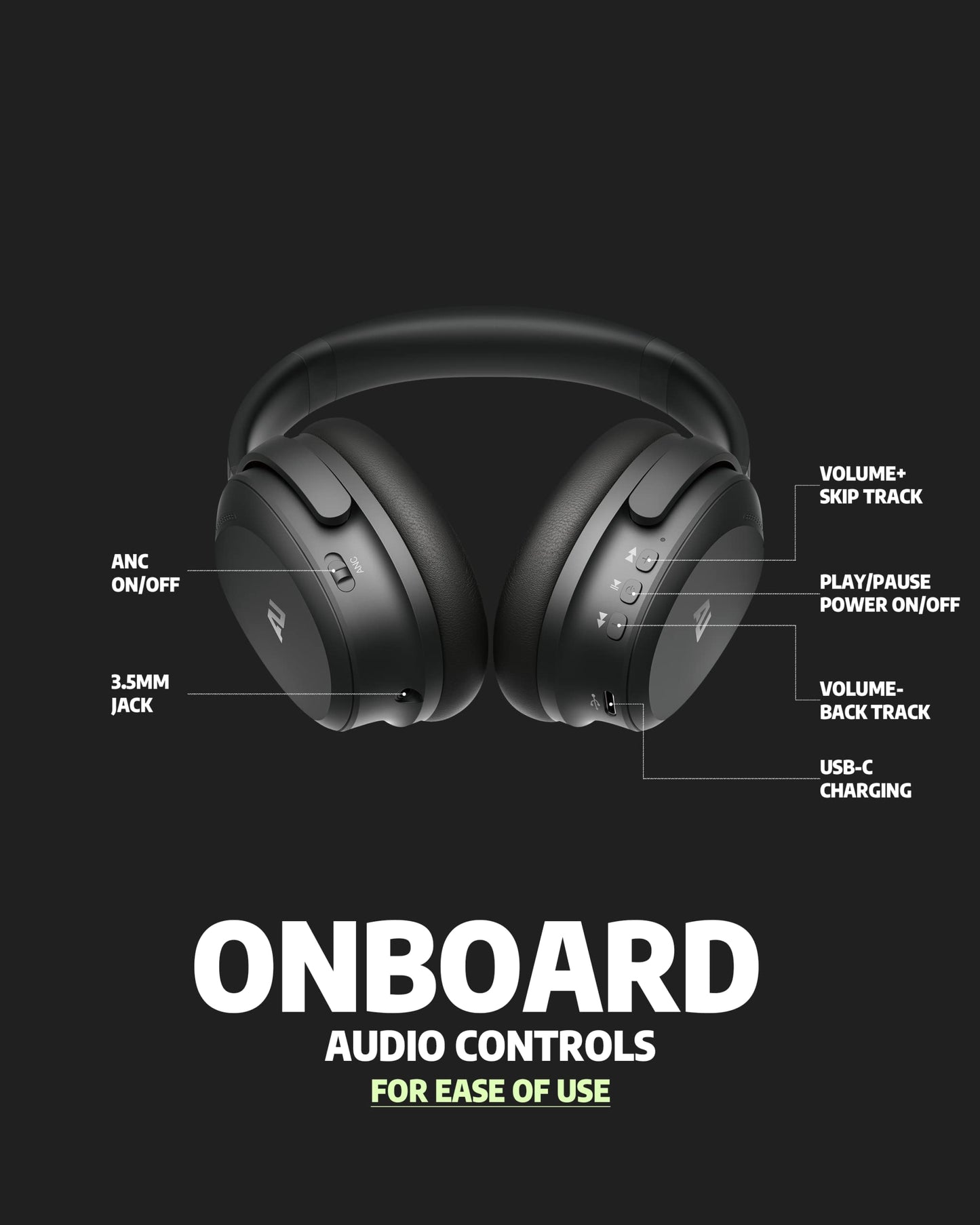 ausounds Wireless Bluetooth Headphones with Hybrid Active Noise Cancelling, Over-Ear Headset, aptX HD Supported, Bi-Fold, Protein Earmuffs, Deep…