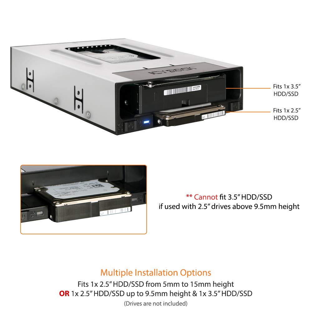 ICY DOCK Tray-Less 2.5" and 3.5" SATA SSD/HDD Docking Enclosure for External 5.25" Drive Bay | flexiDOCK MB795SP-B