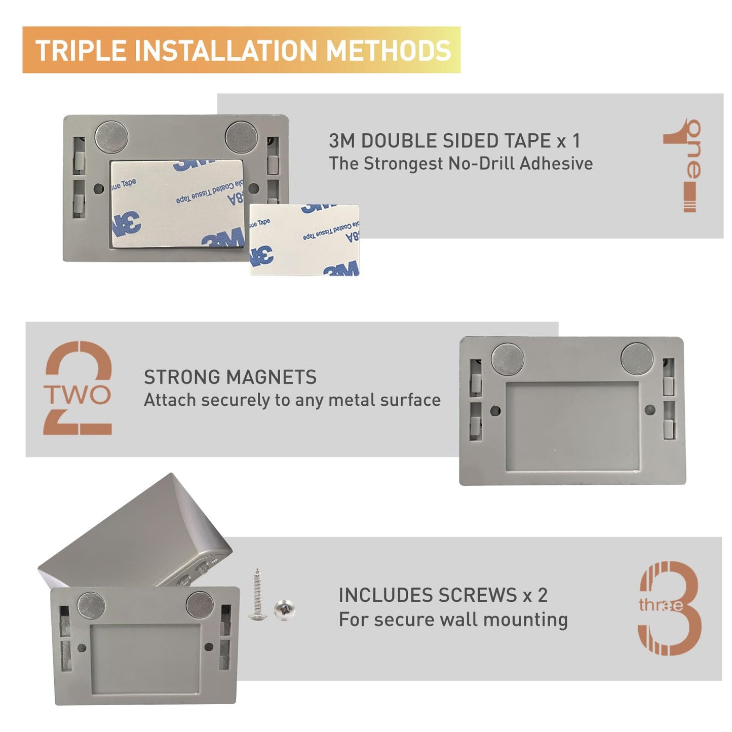 RADIXIUM Silver 2 Pack Motion Sensor Keyhole Light - Automatic on/Off Infrared LED, Suitable for Front Doors, corridors, Stairs in The Dark | 3-Way