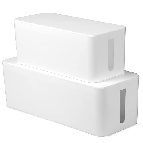 Iron Forge Cable Cable Management Box, 2 Pack - White Cord Organizer and Hider for Wires, Power Strips, Surge Protectors & More - Includes Sleeve