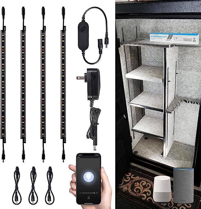 TORCHSTAR Voice Control Smart LED Safe Lighting Kit, (4) 12 Inch Dimmable Linkable Light Bars, Compatible with Alexa&Rocker Switch, 100-240V UL Power