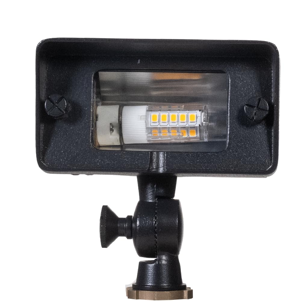 VOLT Gentle Splash Cast Brass 12V Flood Light (Black) with 3W 2700K Warm White G4 LED Bulb for Low Voltage Landscape Lighting of Outdoor Wall, Garden