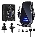 LFNOWN Wireless Car Charger Phone Mount 15W Fast Charging Auto Clamping Car Charger Car Phone Holder Mount Wireless Charging Mount Compatible with All