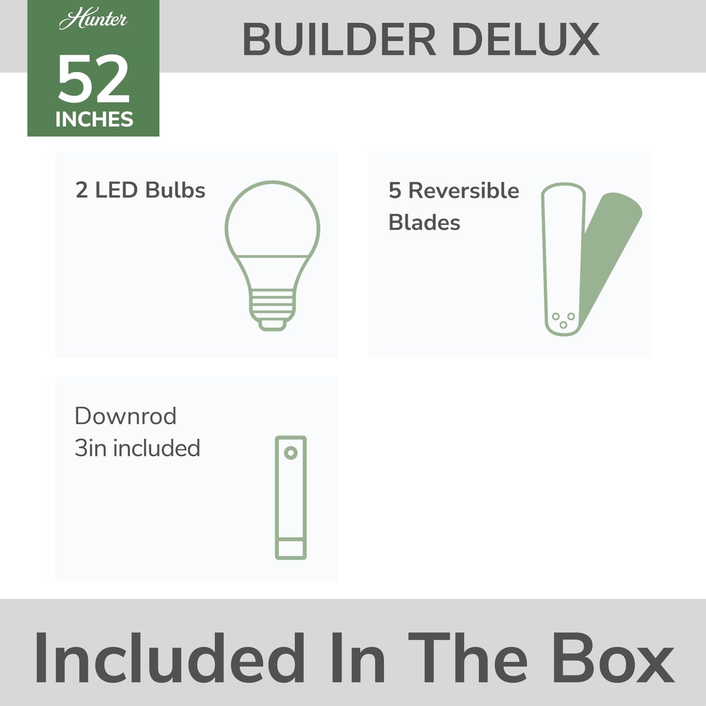 Hunter Builder Deluxe, Indoor, Ceiling Fan, Pull Chain, 52 inch, New Bronze