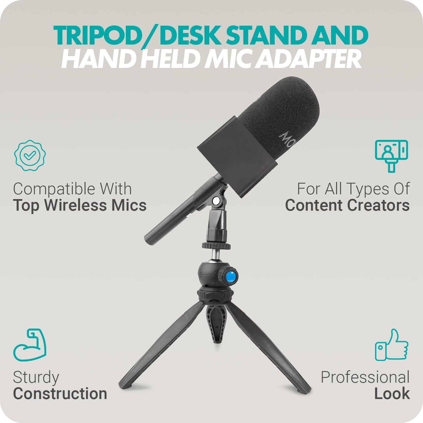 Movo WMX-HM Wireless Interview Microphone Adapter w/Mic Flag and Mic Stand - Compatible with DJI Mic, Rode Wireless GO, Hollyland Lark, and More - for