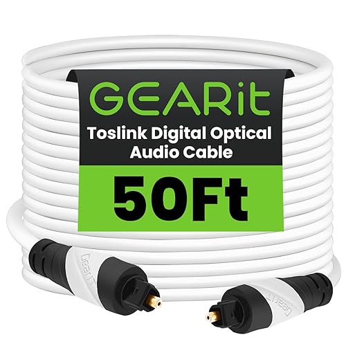 Toslink Digital Optical Audio Cable, GearIT Pro Series TOSLINK Digital Optical Audio Cable 50 Feet for HDTV, PS3, Tivo, Sound Bar, Stereo Receiver