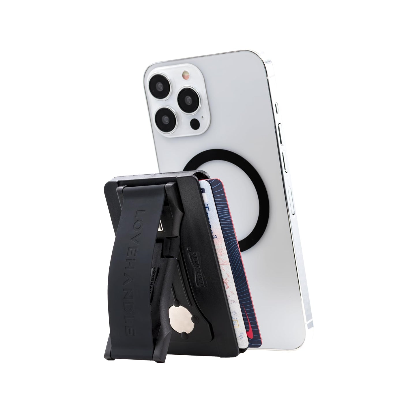 LOVEHANDLE Phone Wallet with Kickstand and Adapter Ring for MagSafe, Phone Card Holder, Wireless Charging Compatible, Wallet Compatible with MagSafe