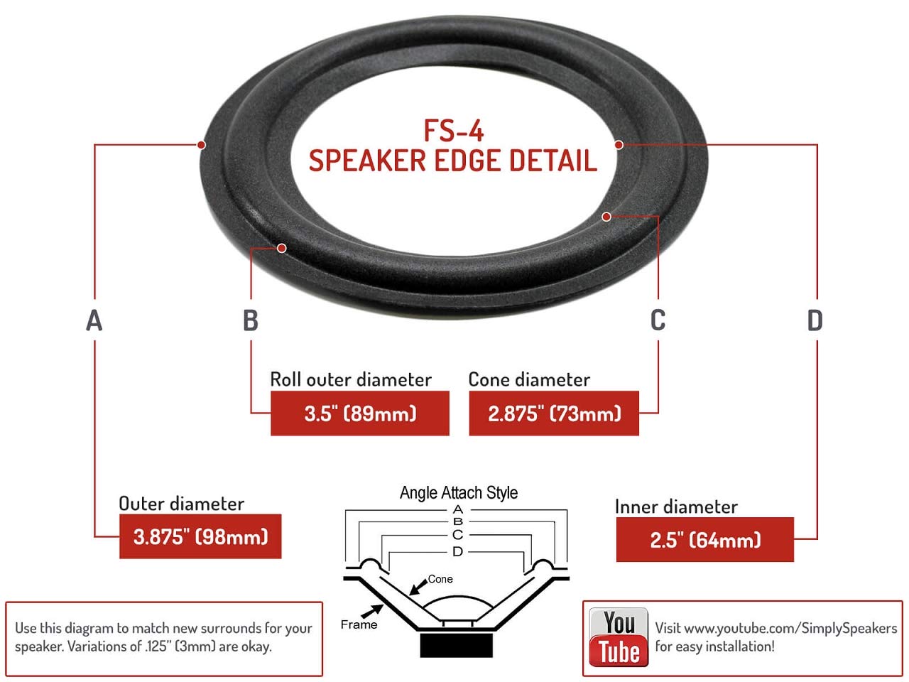 Acoustic Research 4 Inch Foam Speaker Repair Kit FSK-4 (Pair)