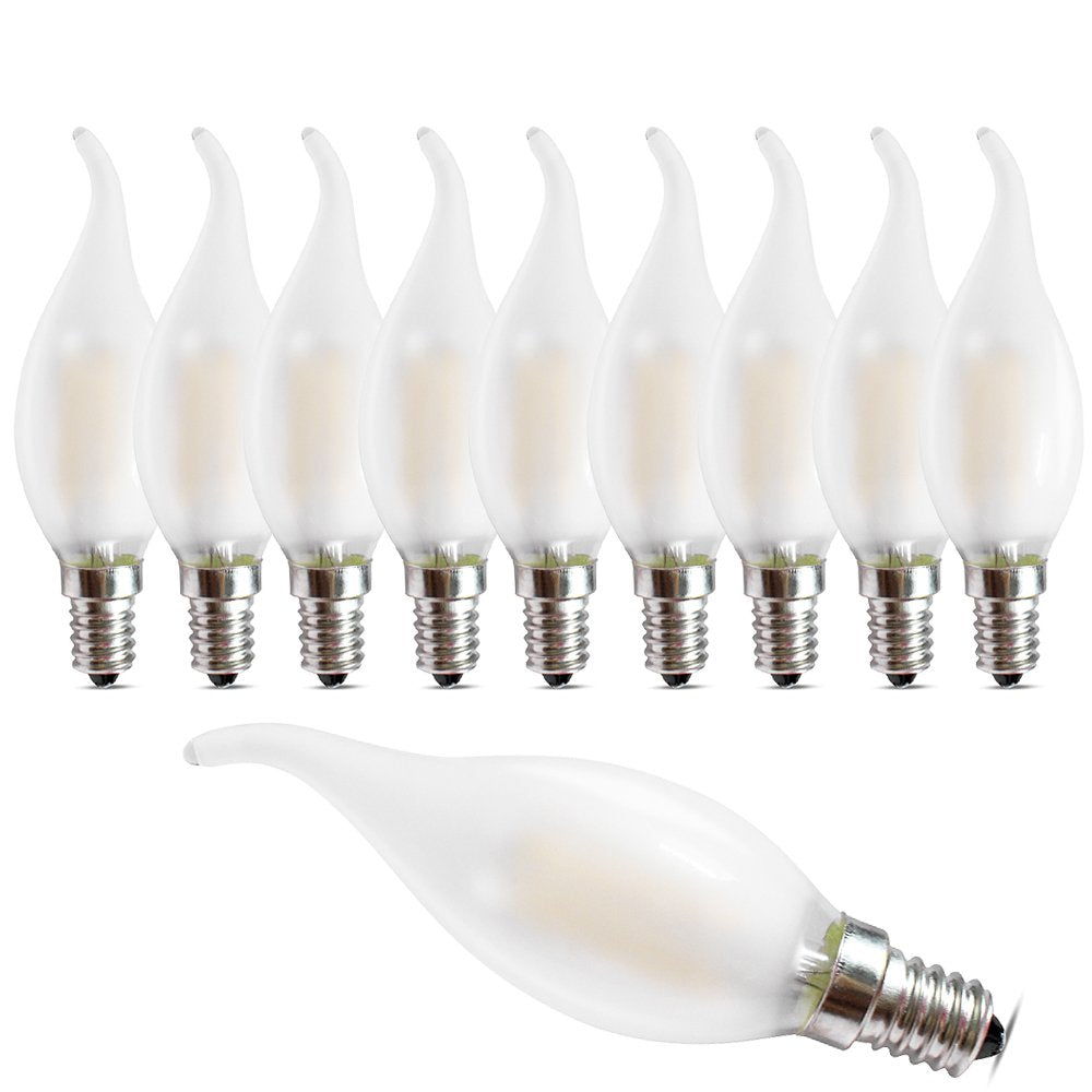 MZyoyo 10 Pack Candelabra LED Bulb, Dimmable E12 Candle Bulbs, 4W Chandelier Light Bulbs, BA11 Flame Shape Bent Tip, 4 Watt LED Light Bulb, 2700K Warm