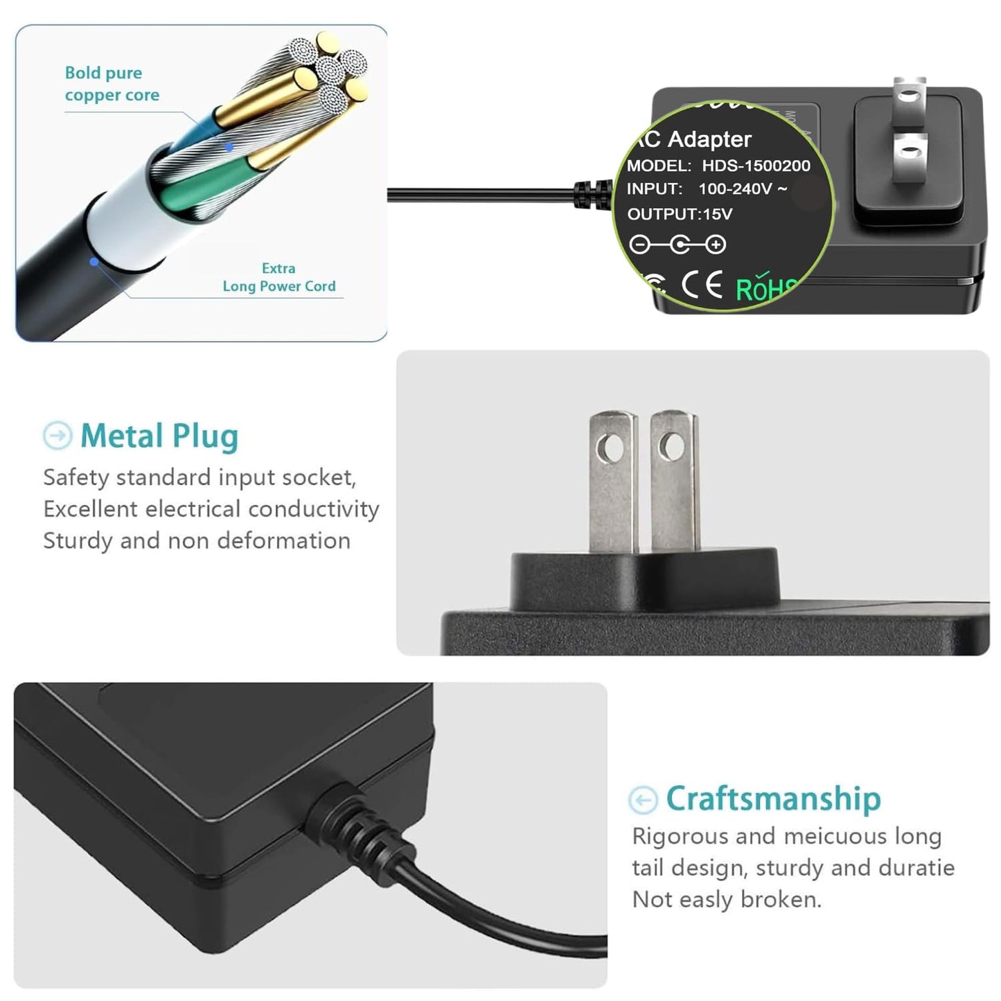 15V 1A DC Power Supply Adapter Charger Cable Compatible with Litter Robot 3,Litter Robot Power Supply, Self-Cleaning Cat Litter Boxes and More…