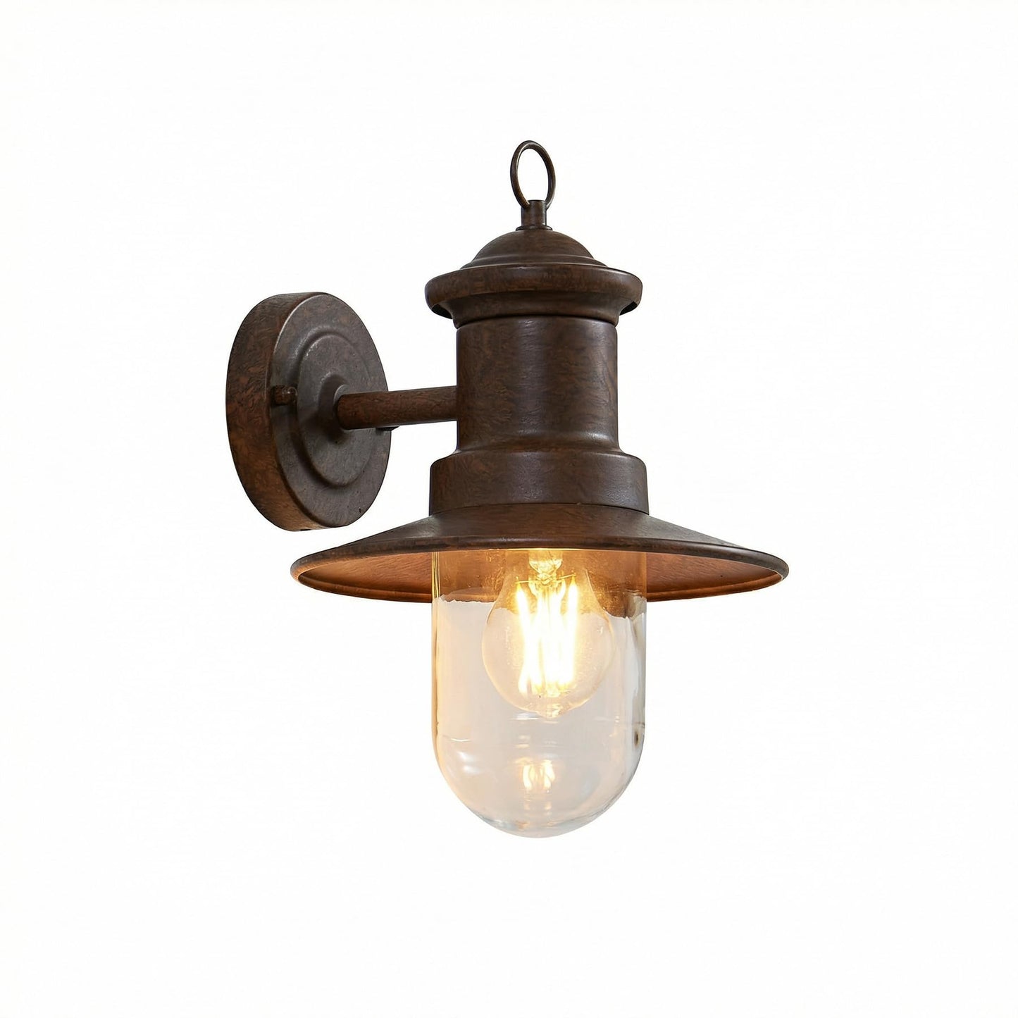 Lucande Outdoor Wall Lantern, Rust Finish Farmhouse Exterior Sconce, Clear Glass Porch Decor Wall Light for Front Door Garage Patio, Outside Lights