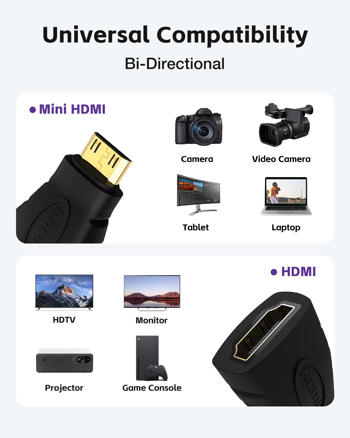 VCE HDMI Adapter 2-Pack, Mini HDMI to HDMI, 4K Support, Gold Plated, Compatible with Raspberry Pi, Camera, Camcorder, DSLR, Tablet, Video Card