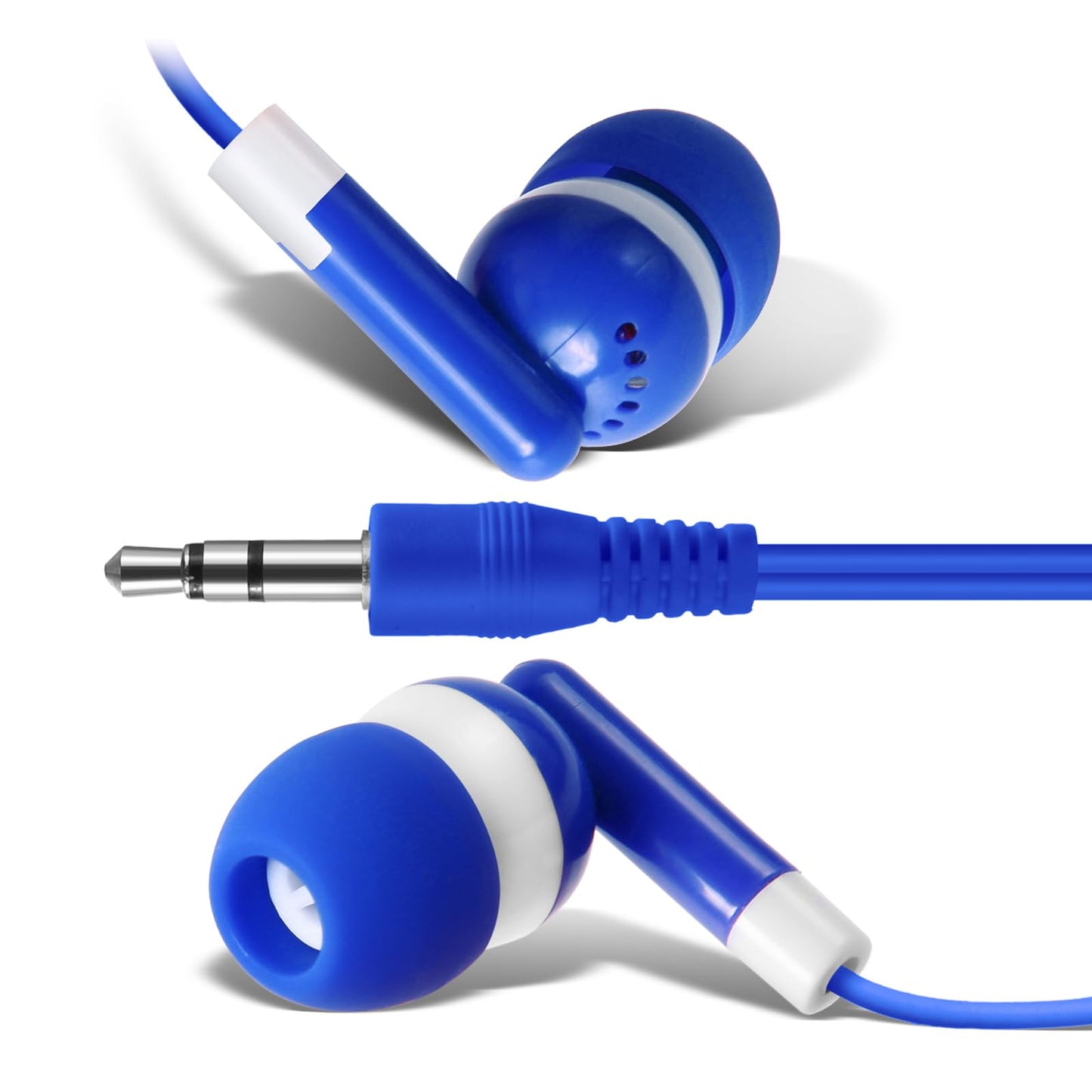 Keewonda 6 Pack Bulk Wired Earbud Headphones for Kids - Individually Wrapped, Blue, 3.5mm Jack, 4ft Cord, Small Group Classroom & Homeschool Supplies