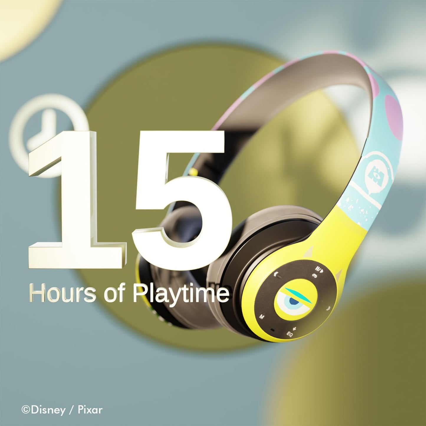 Disney/Pixar’s Monsters, Inc Bluetooth Headphones - Over The Ear Bluetooth Wireless Headset with Built in Mic and Up to 15 Hrs Playtime - Monsters…