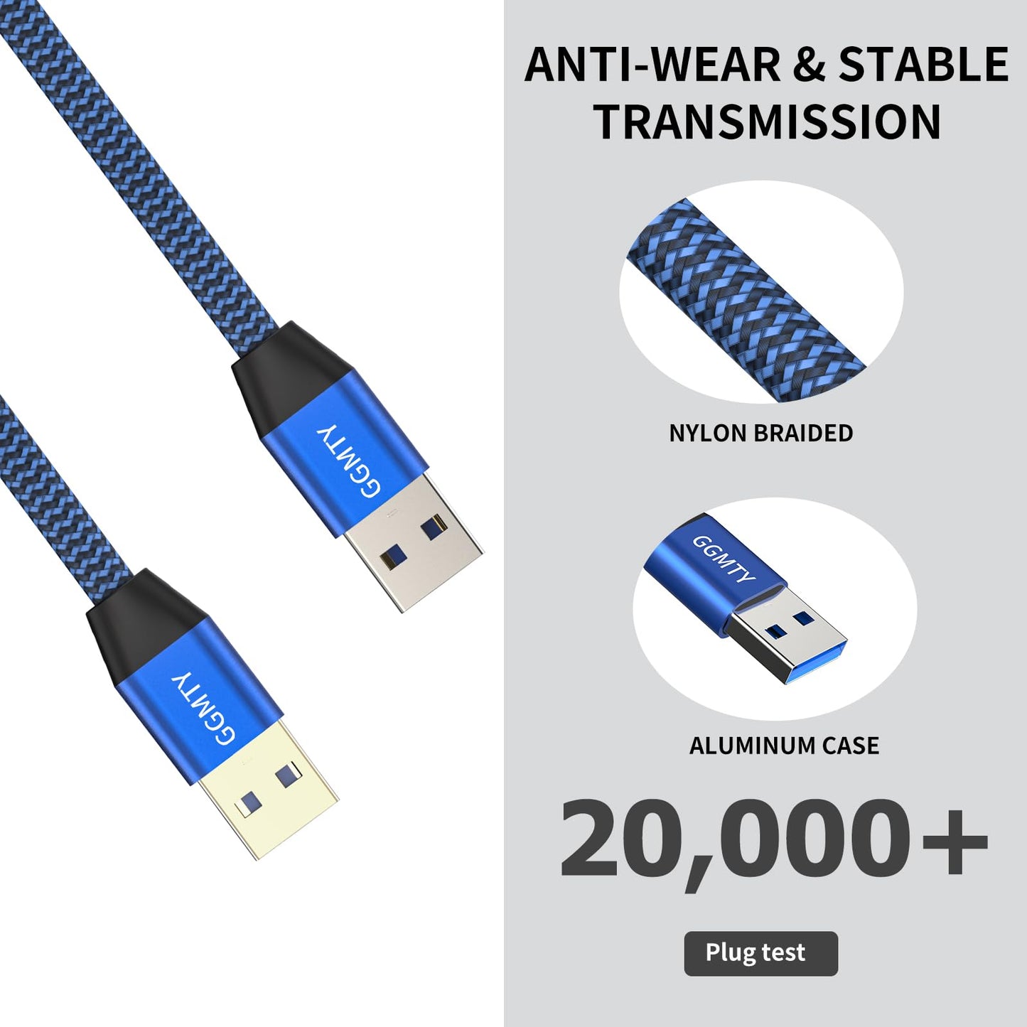 USB to USB Cable 25FT,Durable Braidedfor USB 3.0 Male to Male Type A to Type A Cable Data Transfer Compatible with Hard Drive, Laptop, DVD Player, TV