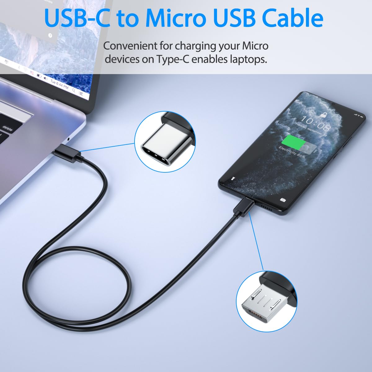 USB C to Micro USB Cable,Type C to Micro USB Charger Compatible with Samsung Galaxy S4/S7 for MacBook Pro Air,Fire Tablets,TV Stick,Short USBC Adapter