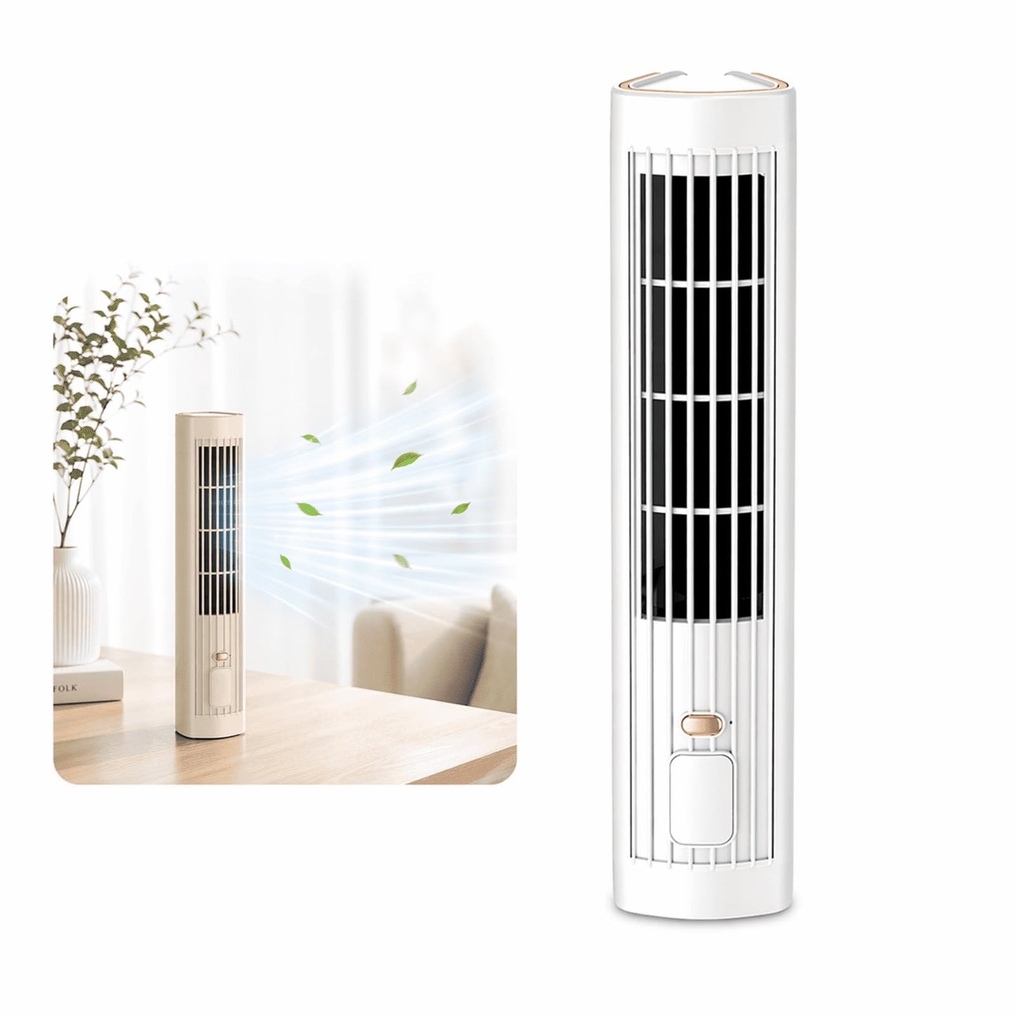 ZUSEOIA Portable Tower Fan, Quiet Bladeless Desk Fan with 3 Speeds, Rechargeable Mini Cooling Fan for Bedroom, Office & Travel, Vertical & Horizontal