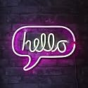 Isaac Jacobs 17” x 12” inch LED Neon ‘White & Pink “hello” Word Bubble’ Wall Sign for Cool Light, Wall Art, Bedroom Decorations, Home Accessories