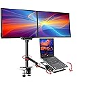 Height Adjustable Laptop Monitor Stand - Compatible with 13 to 17.3 inch Laptops, Holds 2 Monitors 11 to 27 inch with Vesa, Black