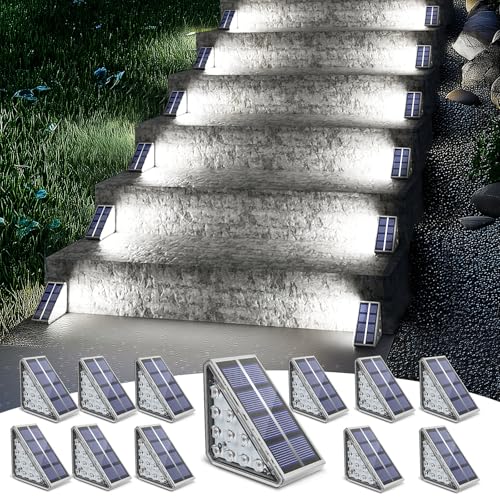 NIORSUN Outdoor Step Lights, 12 Pack Solar Stair Lights Outdoor Waterproof IP67 Auto On Off, Solar Lights for Steps,Stair,Patio,Yard,Porch,Front