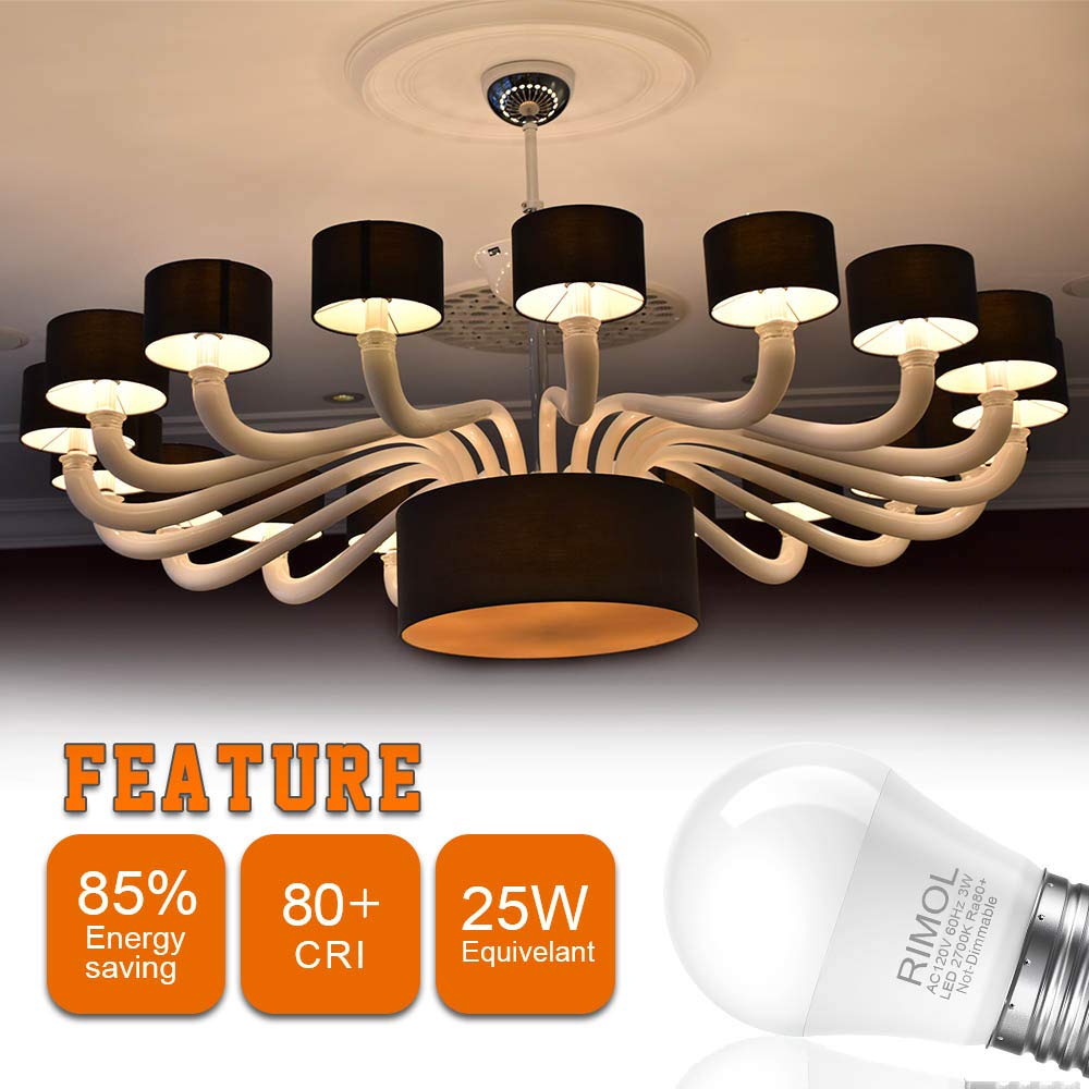 RIMOL 3W LED Bulb Equivalent 25 Watt Light Bulbs, A15 LED Light Bulb Soft White 2700K Energy Saving E26 Low Watt Light Bulbs for Home Bedroom(8 Pack)