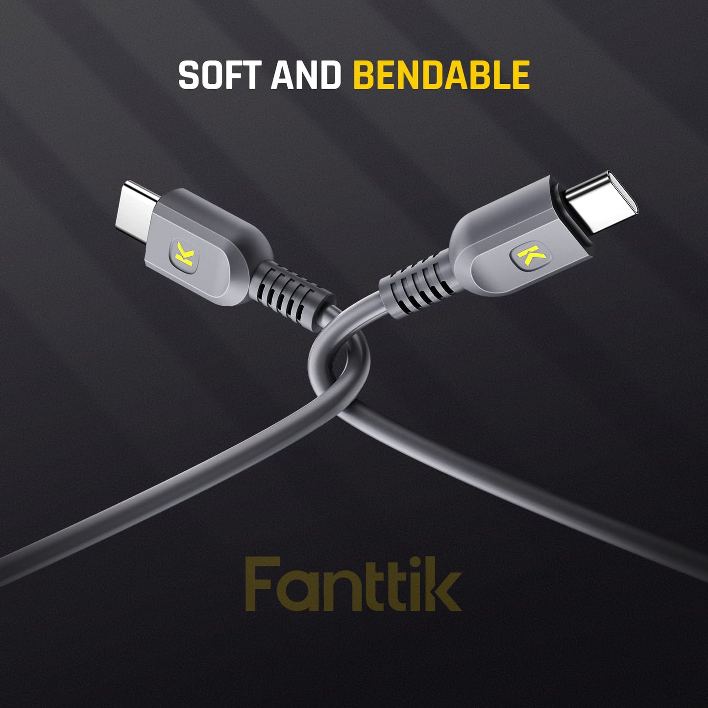 Fanttik USB C to USB C Cable(65W) & USB A to USB C Cable (18W), for iPhone 15/15Pro,MacBook Pro 2020, iPad Pro 2020, iPad Air 4, Samsung Galaxy