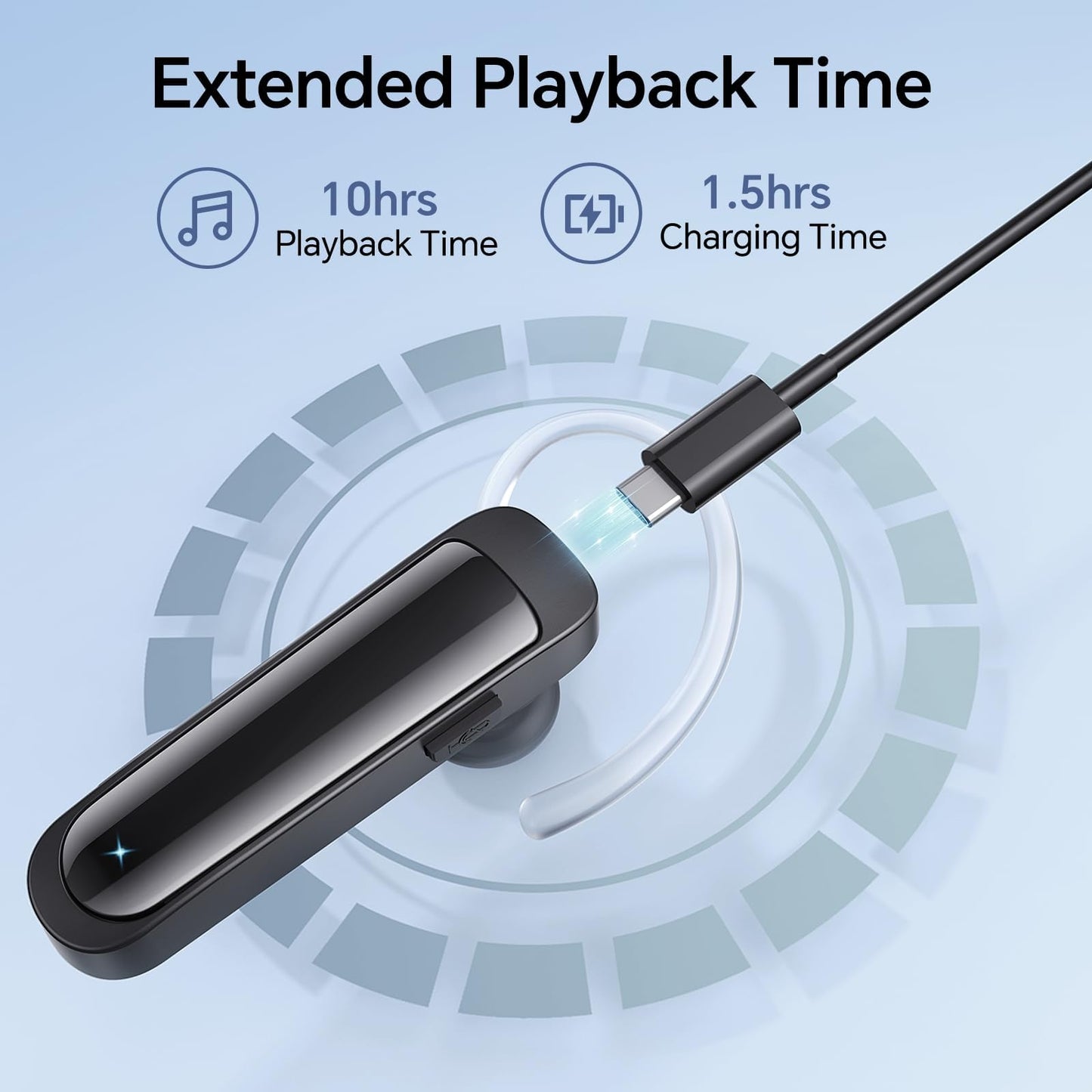 Bluetooth Headset Wireless Earpiece HD Hands Free Headphones with Microphone Lightweight Single Ear Earphones with Mute for iPhone Samsung Android