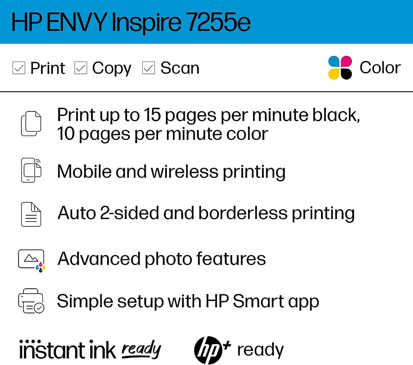 HP Envy Inspire 7255e Wireless Color All-in-One Printer with Bonus 6 Months Instant Ink (1W2Y9A) (Renewed Premium), White