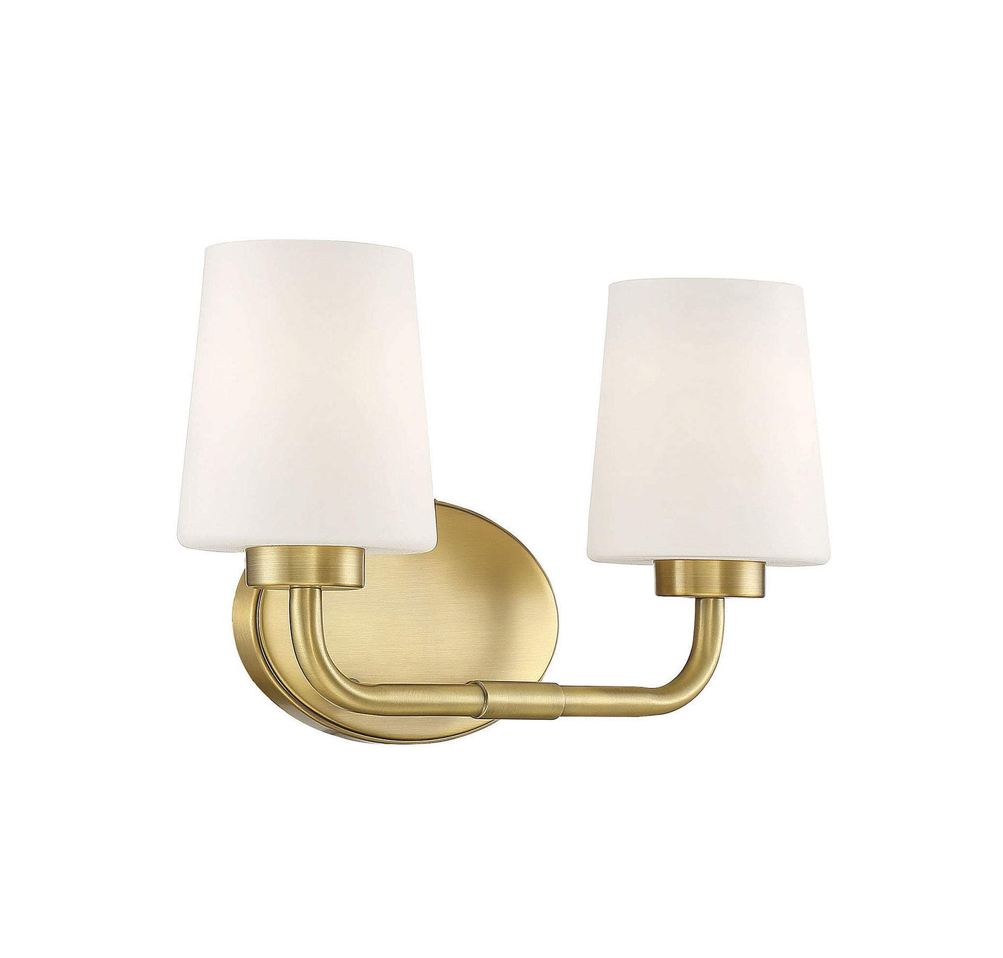 Savoy House 8-4090-2-322 Capra Mid-Century Modern White Opal Glass Bathroom Vanity Wall Light, 2-Light 120 Total Watts, 9" H x 15" W, Warm Brass