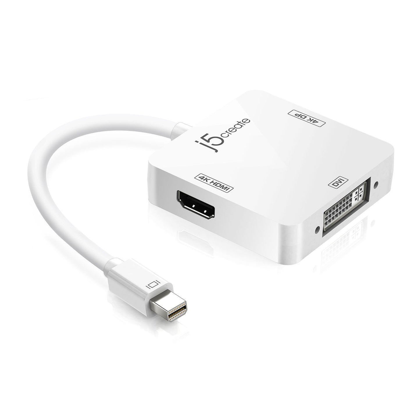 j5create Mini DisplayPort to 4k DisplayPort/4K HDMI/DVI Adapter | DisplayPort Male Connector | 3 in 1 Display Adapter | Compatible with Mac OS