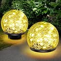 Keevvon 2 Pack 60 LED Solar Garden Lights Outdoor Decoration, Cracked Glass Solar Globe Lights, Upgraded Waterproof Warm White Ball Lights for Yard