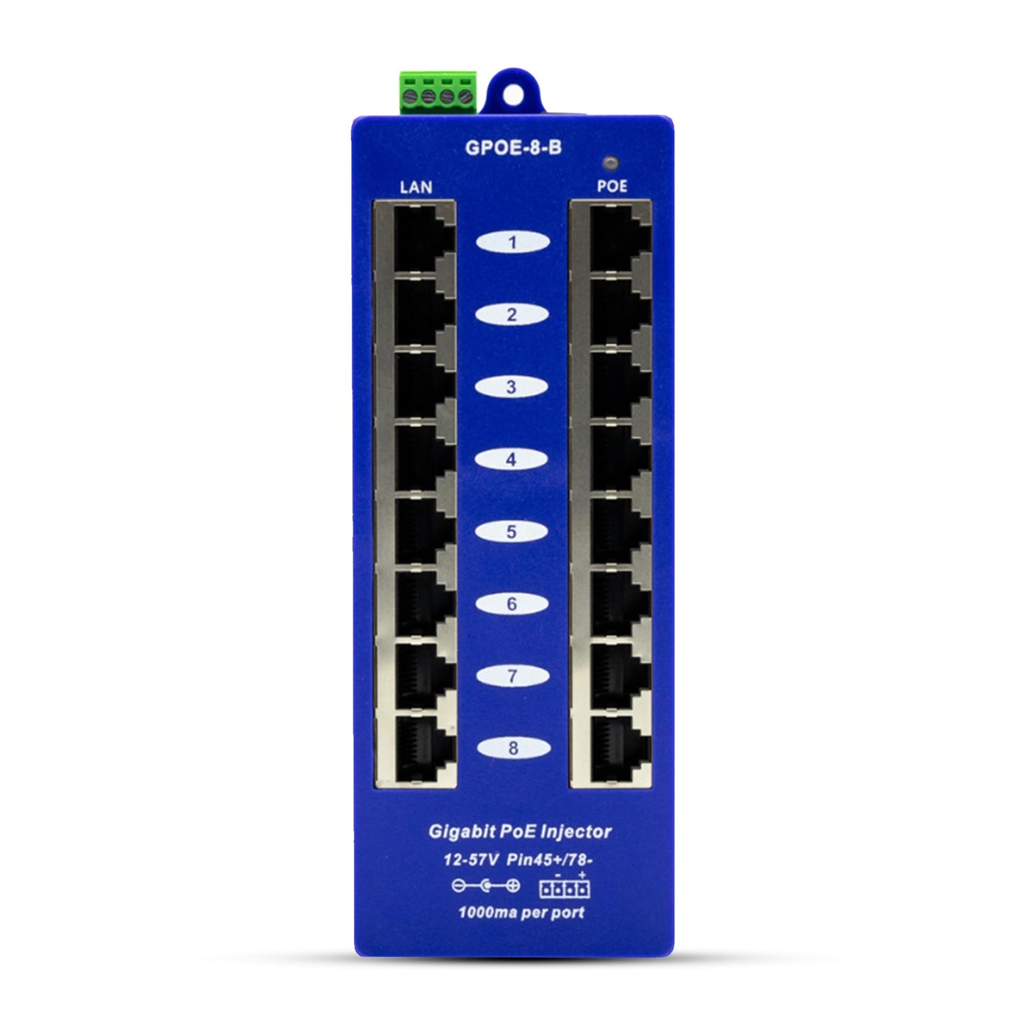PoE Texas GPOE-8B - 8 Port Gigabit Passive Mode B Power Over Ethernet Injector for Ubiquiti, Mikrotik & More - Add PoE to Non-PoE Switch - 24v, 48v or