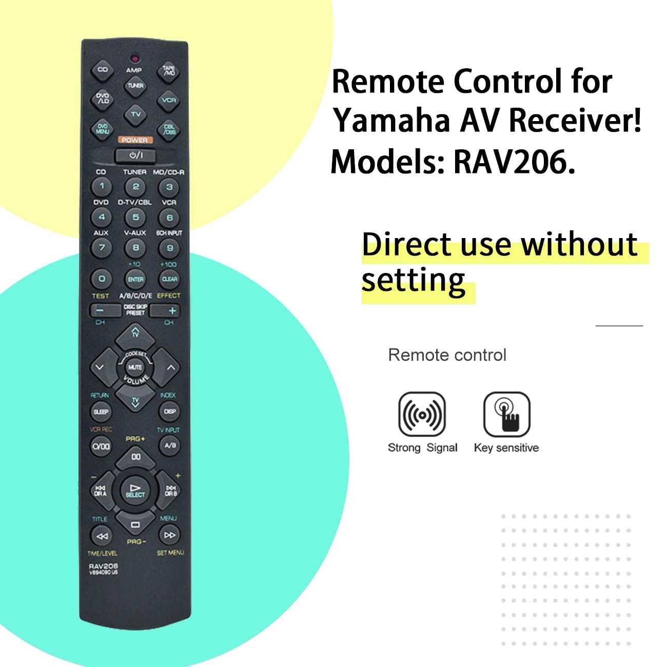 RAV206 V694090 Replacement Remote Control for Yamaha Audio/Video AV Receiver RXV-420 RXV-420RDS RXV-520 RXV-520RDS YHT-18 YHT-24 YHT-34 HTR-5440
