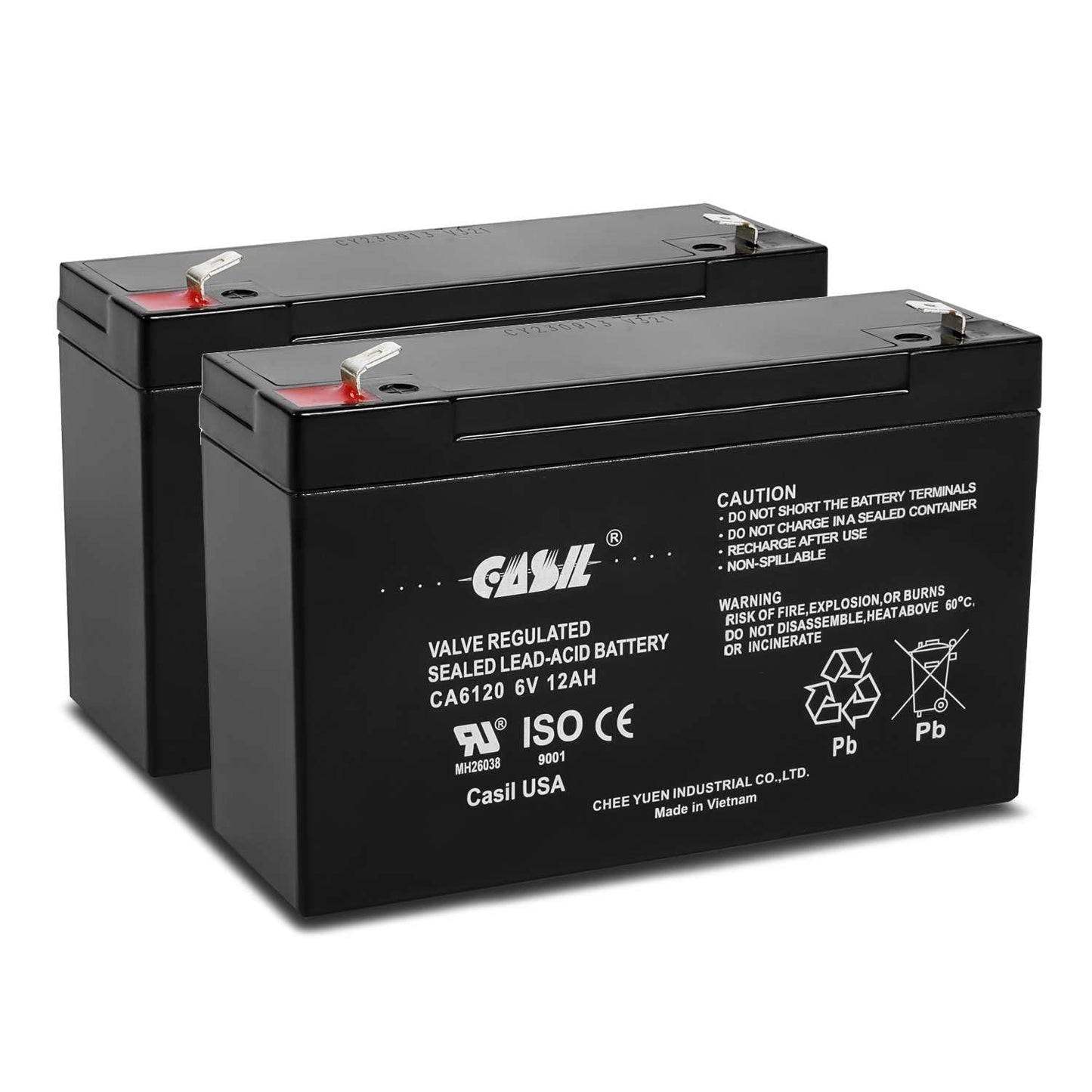 Casil CA6120 6V 12Ah Battery - 12Amp, 6V AGM Deep Cycle Battery, SLA Battery F2, VRLA Replacement, Emergency Light Battery 6V 12Ah - 2 Pack