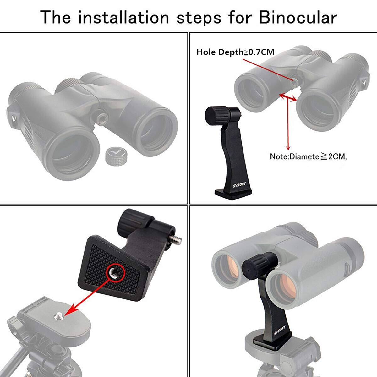 SVBONY SV110 Binocular Camera Tripod Adapter, for Porro Binoculars, with 1/4-20'' Mental Threading Mount, Non-Slip Base, Silicone Ring, Easily Free