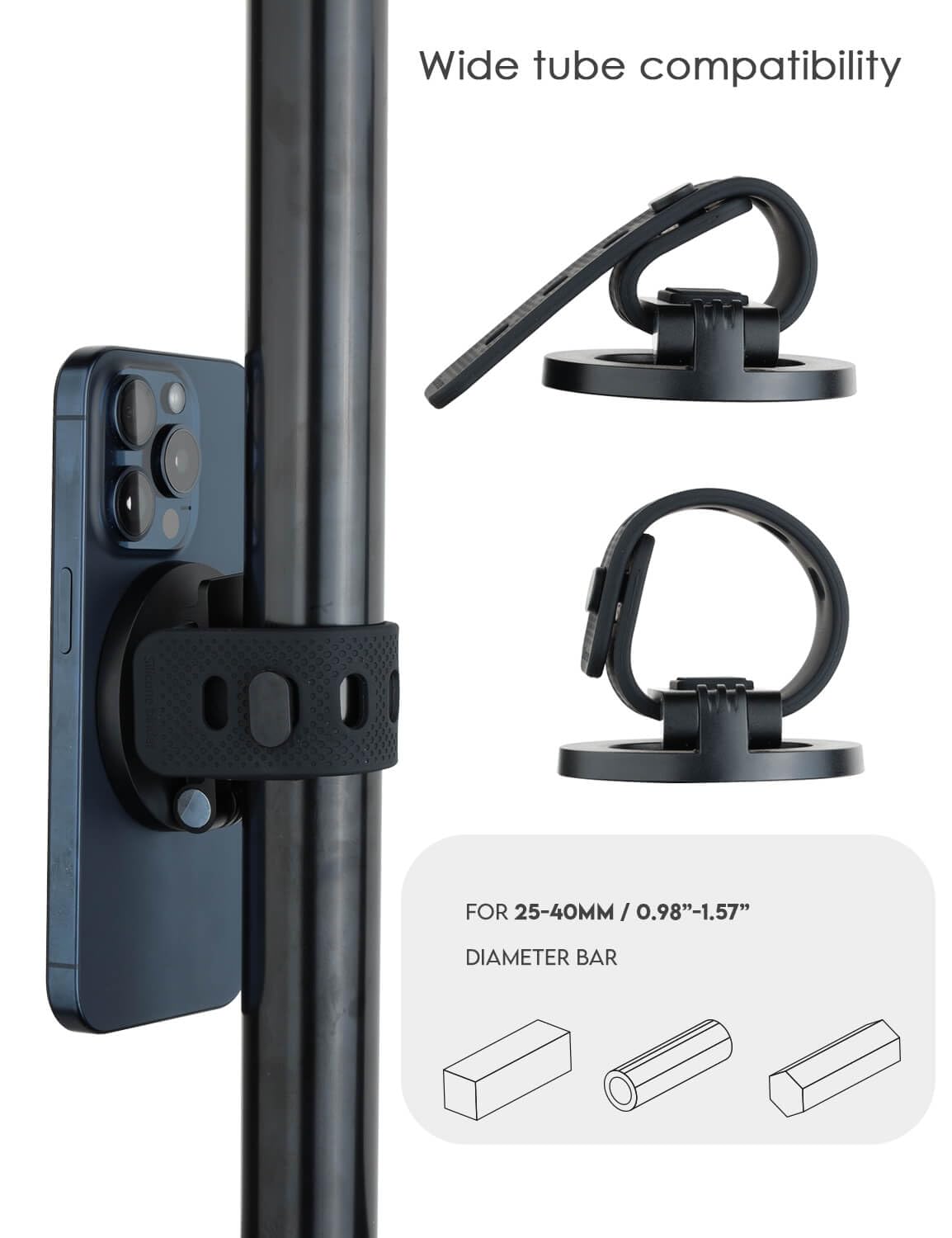 POWRIG Magnetic Phone Mount for Outdoor Activities - Compatible with Golf Carts, Yachts, Strollers, and More | Adjustable Silicone Strap & Anti-Slip