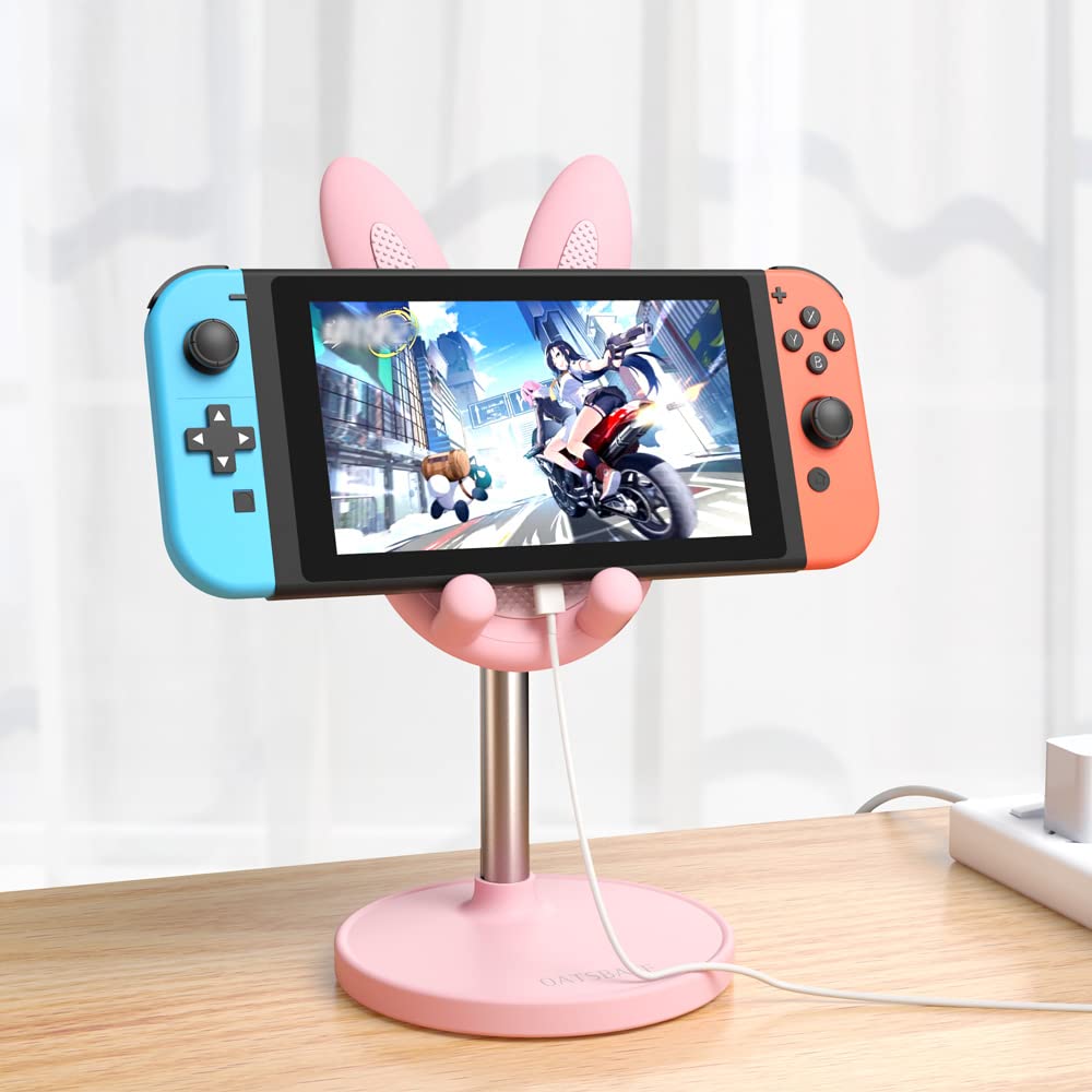 OATSBASF Cell Phone Stand, Adjustable Cute Bunny Phone Stand for Desk, Kawaii Phone Holder Stand, Compatible with All Mobile Phones, iPhone, Kindle