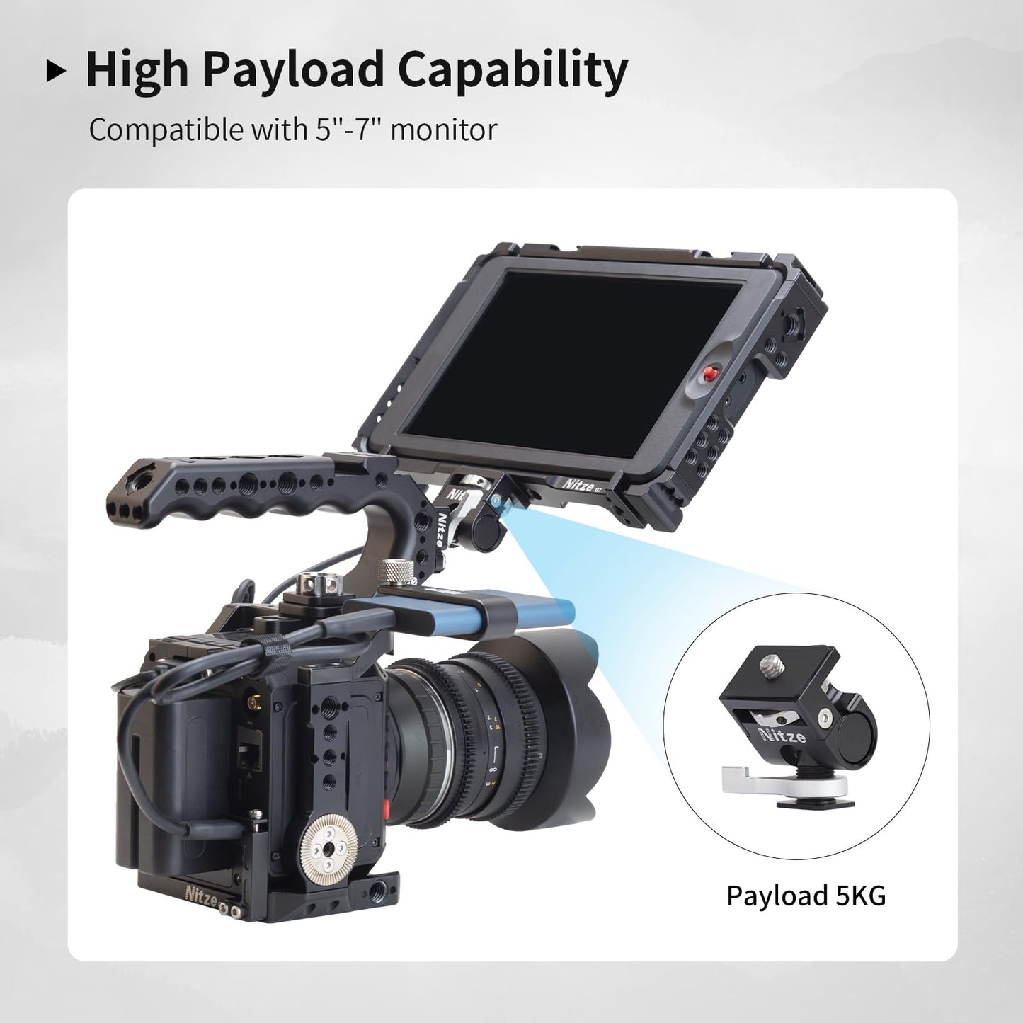 Nitze Field Monitor Mount with Quick Release Cold Shoe, Swivel and Tilt Adjustable Low Profile Monitor Holder - N54-F1