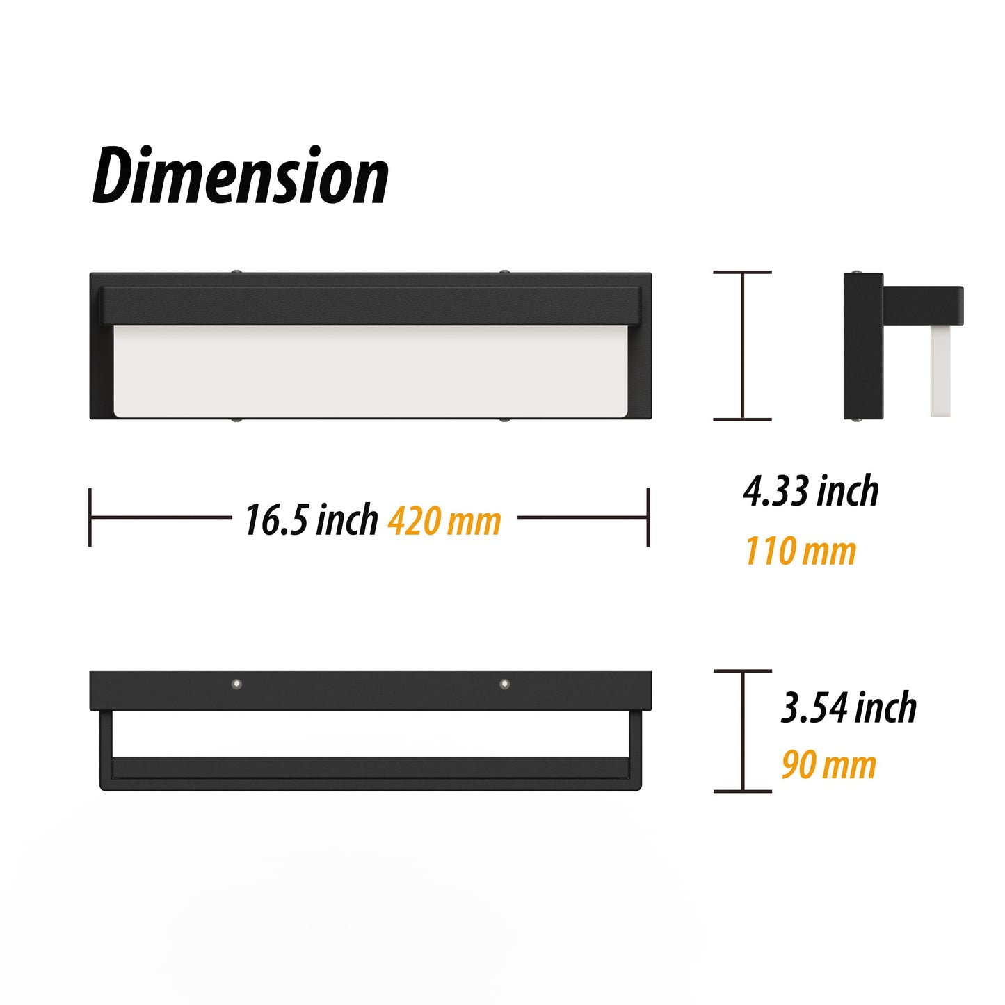 LIGHTINN LED Bathroom Vanity Light Fixture Over Mirror 16.5 inch Modern Rectangle Black Matte Metal Lighting Bar 4000K Daylight Wall Sconce (Black)