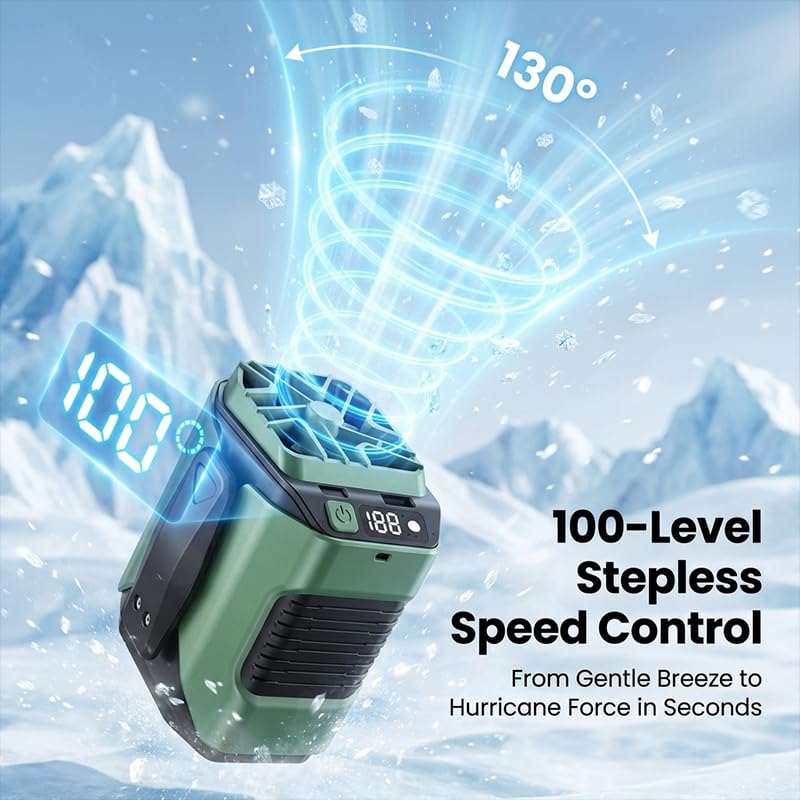 Vorlux Portable Waist Fan 6000mAh Rechargeable: Personal Fan with 100-Speed Adjustment - Personal Cooling Fan with LED Display, Flashlight for Outdoor