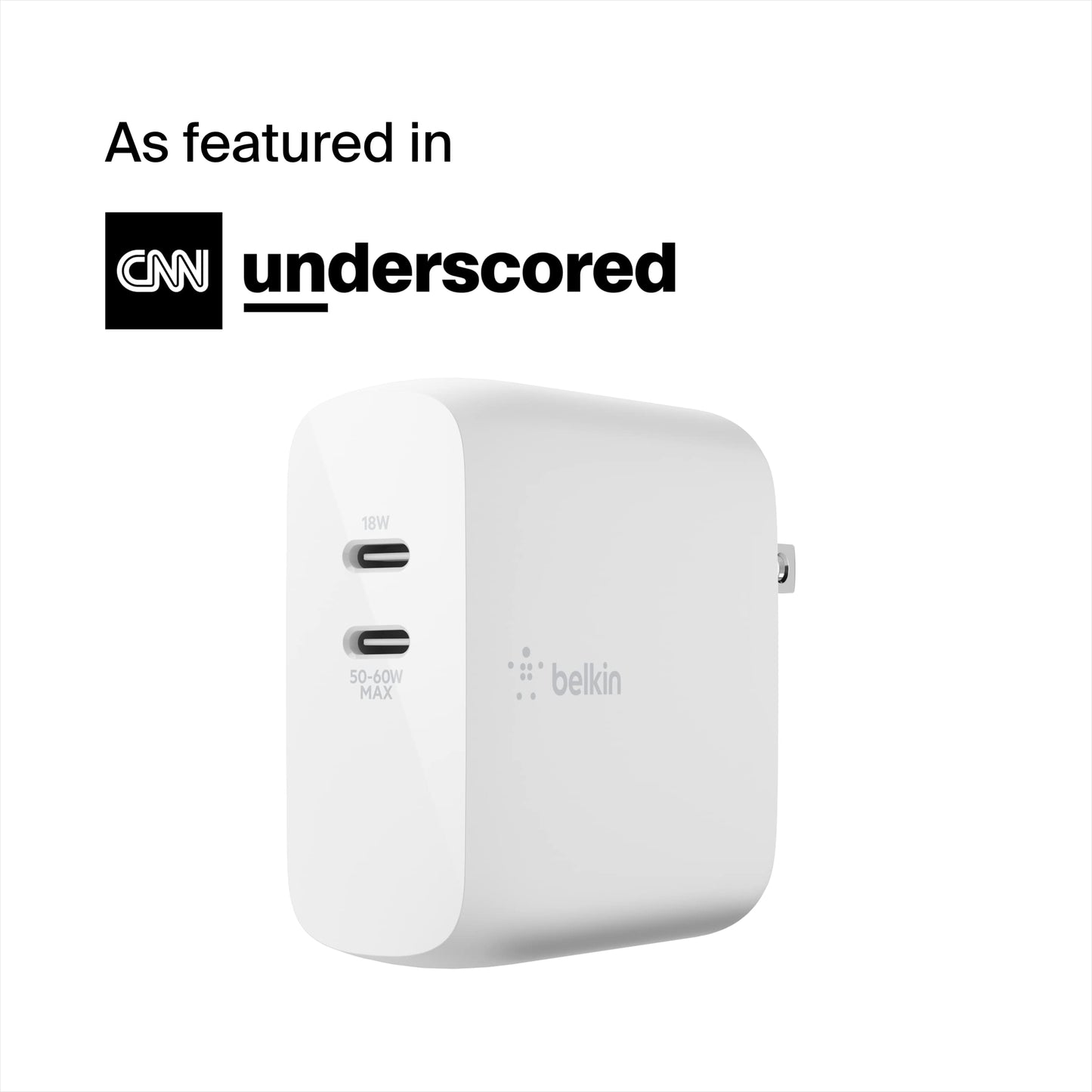 Belkin Dual Port USB C Charger Block 68W - GaN Fast Charging - Type C - USB-C PD Charge for Apple iPhone 17, Air, Samsung Galaxy S25, AirPods, iPad