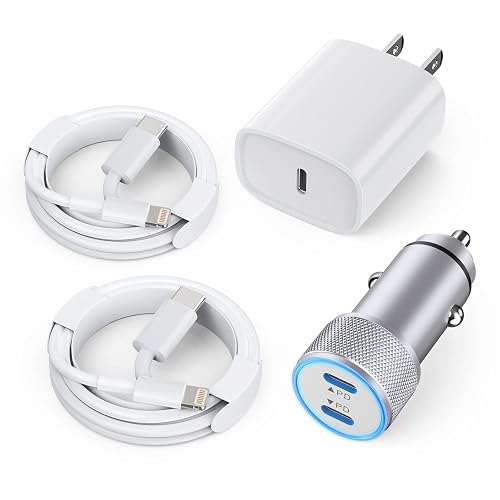 iPhone Car Charger,Dual Port USB C Fast Car Chargers,40W Type C i Phone Charger for Cars Quick Charging+2pack 3.3ft Lightning Cable + 20W USBC PD Plug