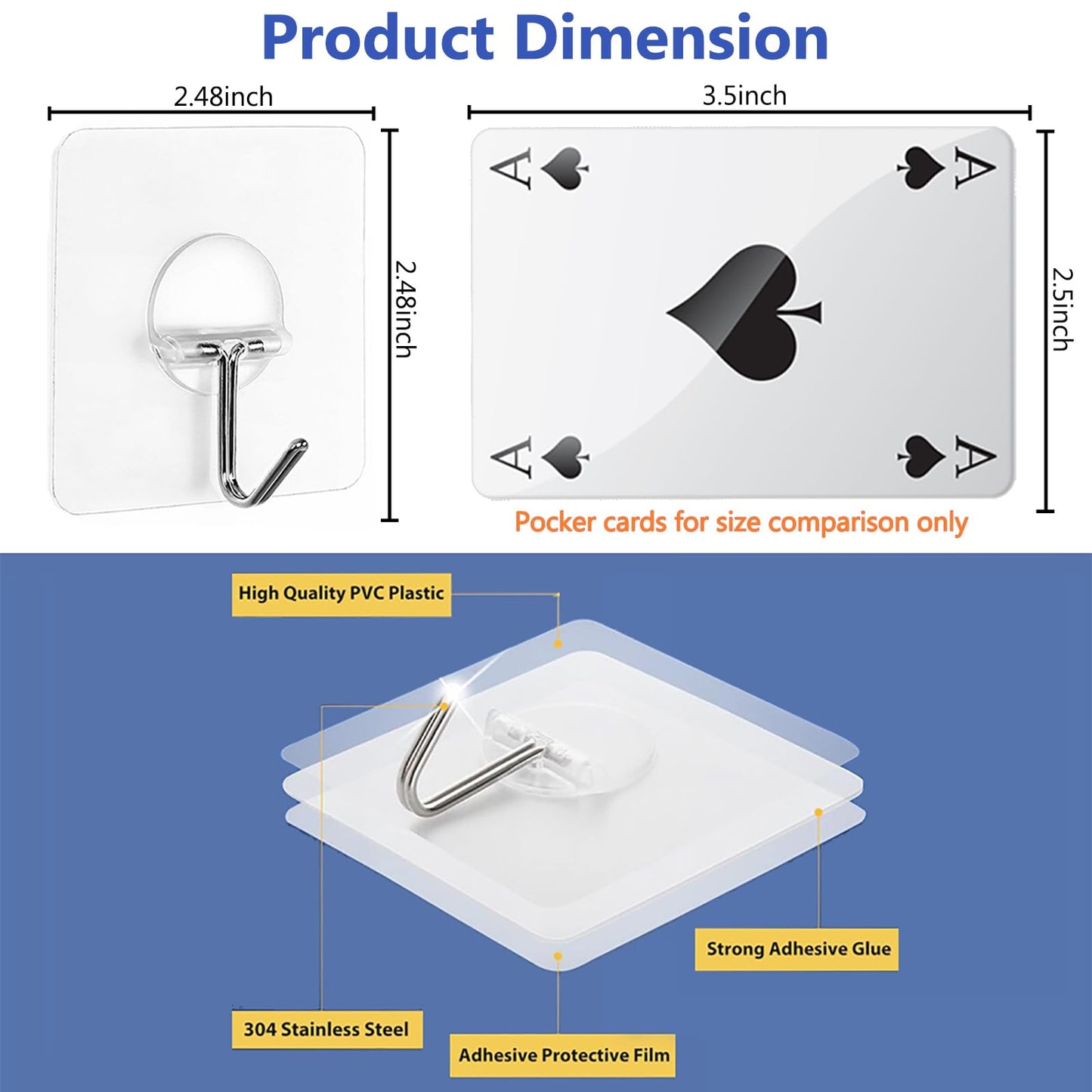Adhesive Hooks for Hanging Heavy Duty Wall Hooks Self Adhesive Towel Coat Hooks Waterproof Transparent Hook for Bathroom Shower Kitchen Keys Door Outdoor Home Improvement Utility Hook 12 Pack