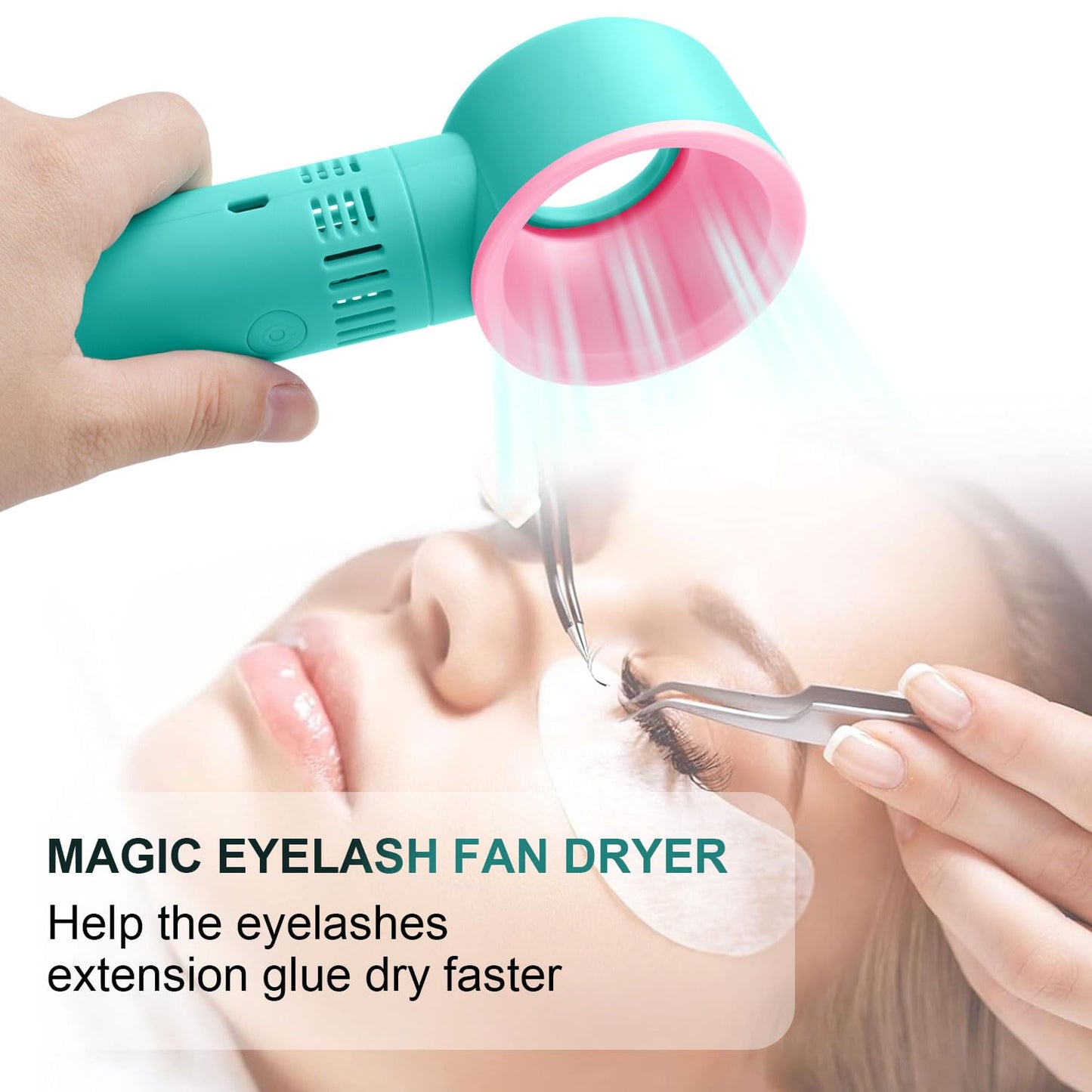 fenshine Portable USB Rechargeable Mini Fan Eyelash Fan Dryer Bladeless Handheld for Eyelash Extension, Air Conditioning Blower for Essential Eyelash